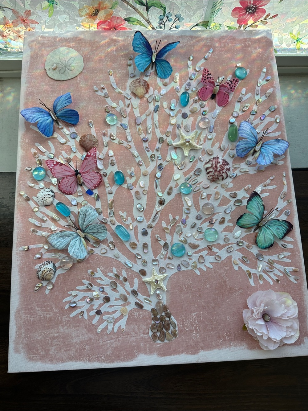 Mother of Pearl Tree Mixed Media Wall Art OOAK goddess butterfly Reiki blessed